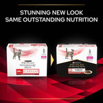 Load image into Gallery viewer, Two boxes of Purina Pro Plan Veterinary Diets on a red and black background with text about new look and outstanding nutrition.
