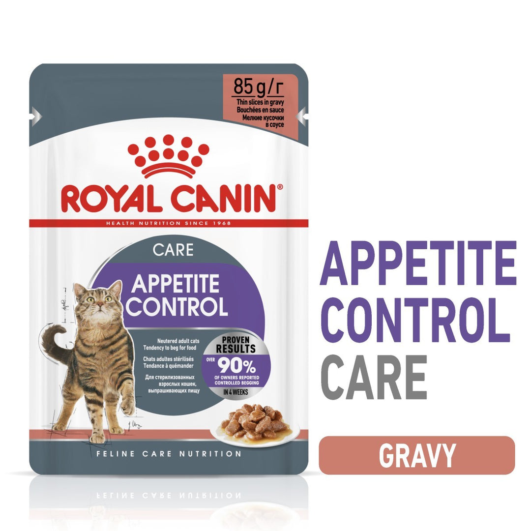 Royal Canin Appetite Control Care gravy pouch for cats on a white background