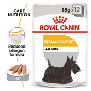Royal Canin Dermacomfort dog food package on a white background