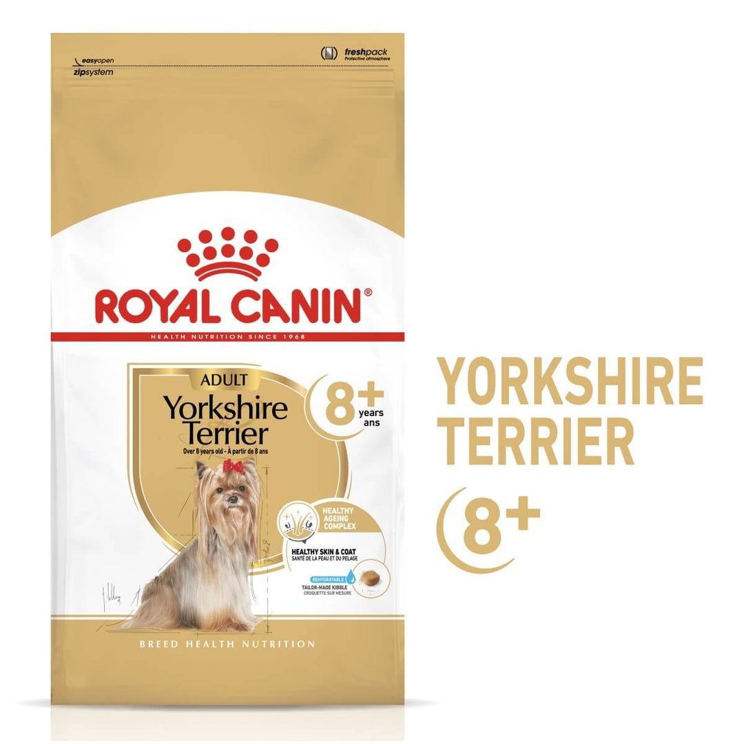 Royal Canin Yorkshire Terrier dog food package on a white background