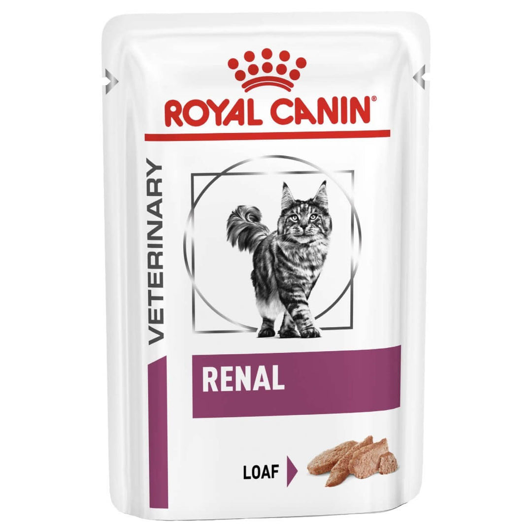 Royal Canin Veterinary Renal cat food pouch on a white background