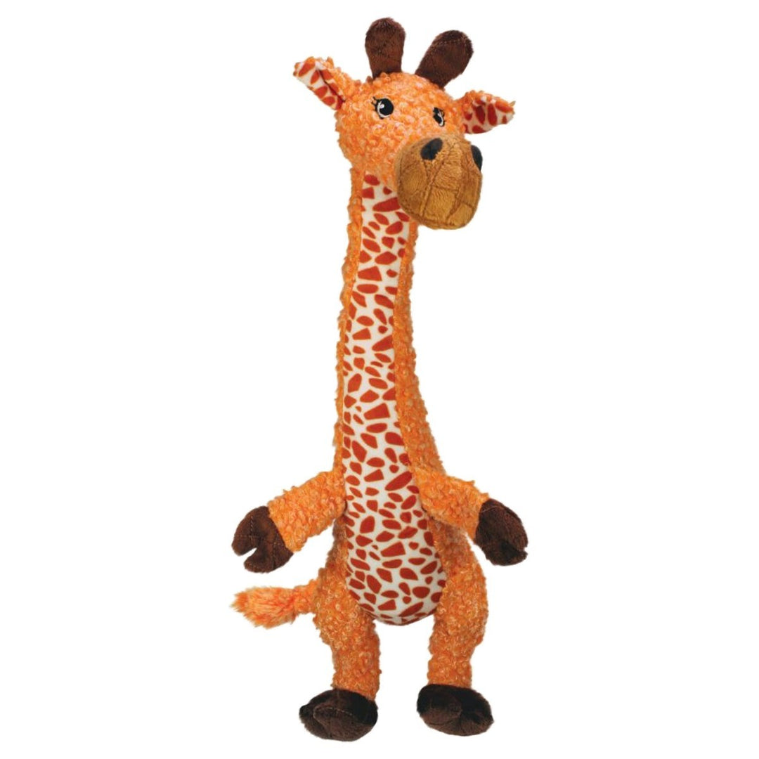 Plush giraffe toy on a white background