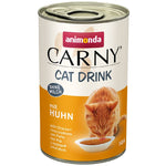 Load image into Gallery viewer, Can of Animonda Carny Cat Drink with a cat drinking from a bowl on a white background
