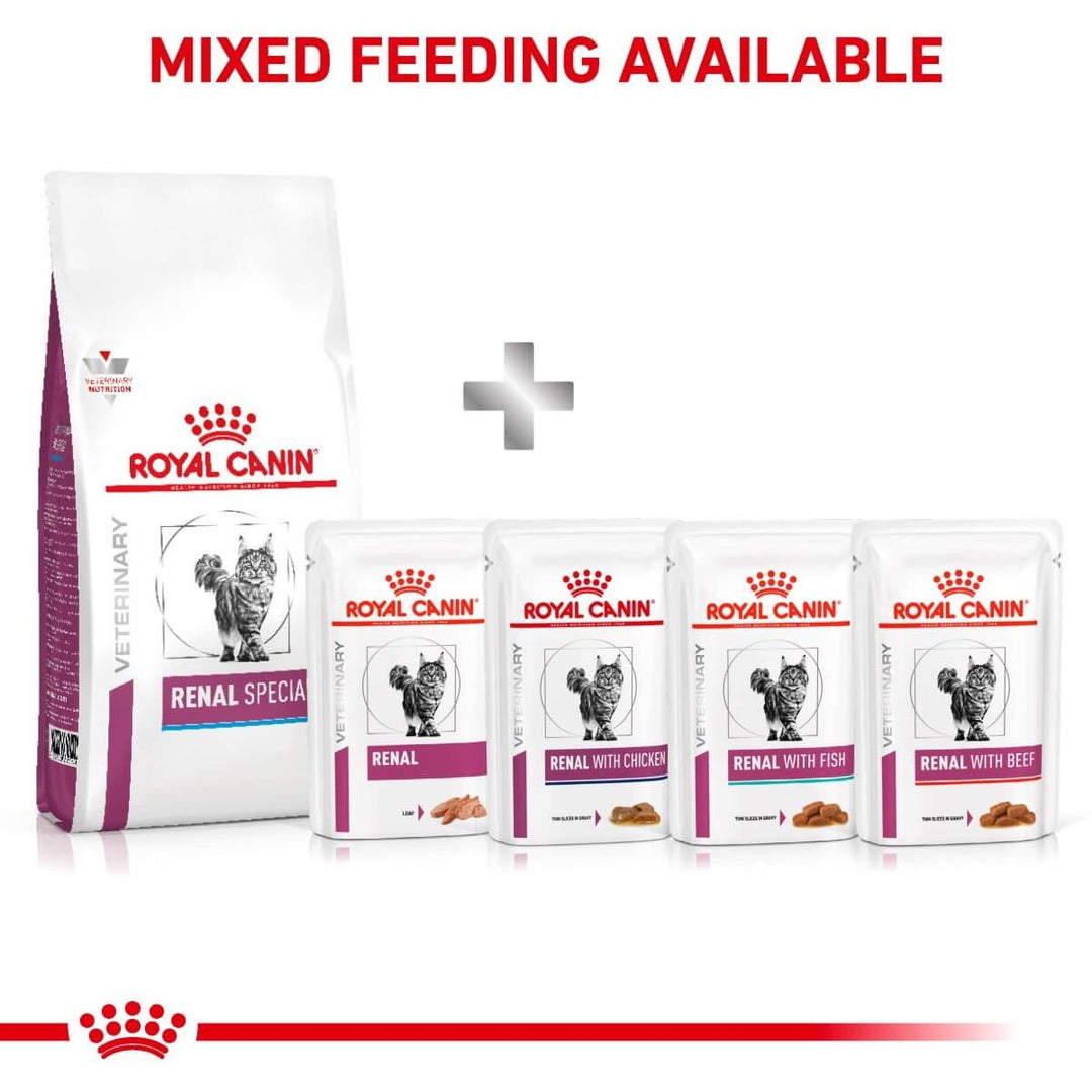 Royal Canin Veterinary Diet Renal special cat food packages on a white background