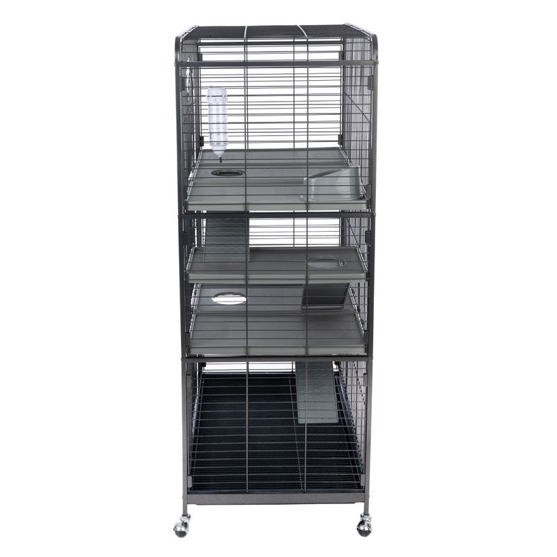 Pet cage with multiple levels on a white background
