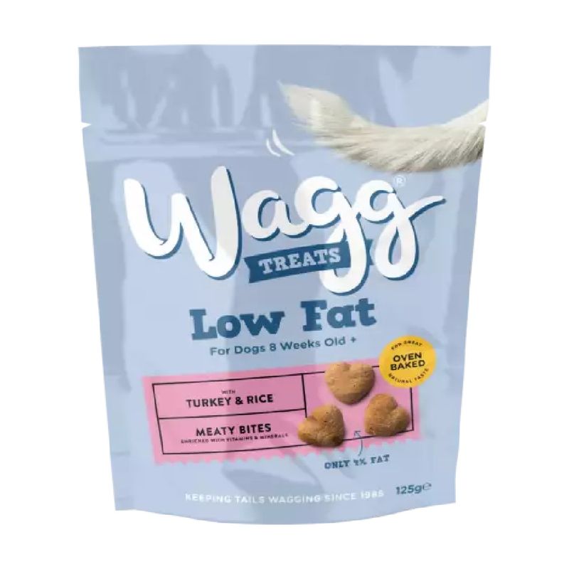 Wagg low fat treats packaging for dogs on a white background