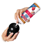Hand applying a tube of Shoujia paint thinner to a black object on a white background