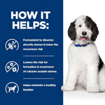 Load image into Gallery viewer, Dog with text on how it helps dissolve stones and maintain a healthy bladder.
