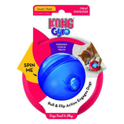 Kong Gyro dog toy packaging with blue ball and pink base on a white background
