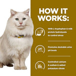 Load image into Gallery viewer, White cat with a green collar on a white background, featuring text about a product&#39;s benefits.
