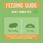 Load image into Gallery viewer, Feeding guide for adult guinea pigs with icons and text on a green background
