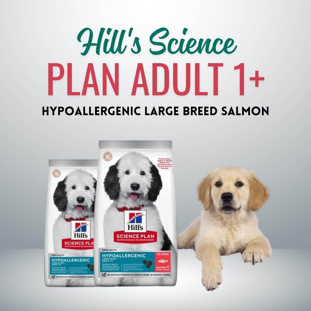 Hill's Science Plan dog food packaging with a puppy on a gray background
