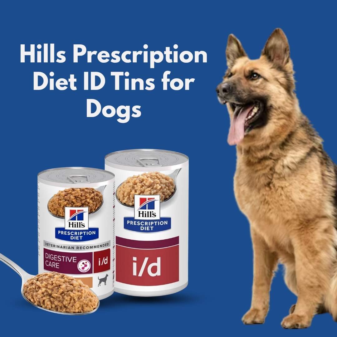 Hills Prescription Diet ID Tins for Dogs with a dog on a blue background