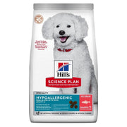 Hill's Science Plan dog food package with a white dog on a white background