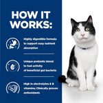 Load image into Gallery viewer, Cat with text on a blue background explaining product features
