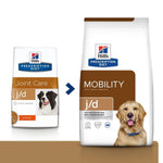Load image into Gallery viewer, Two Hill&#39;s Prescription Diet j/d dog food packages on a white background
