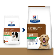 Two bags of Hills Prescription Diet dog food on a white background