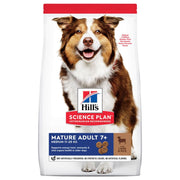 Hills Science Plan dog food package for mature adult dogs on a white background