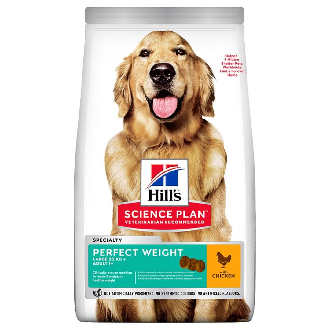 Hills Science Plan dog food package with a golden retriever on a white background