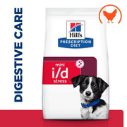 Hills Prescription Diet mini i/d stress dog food package on a white background