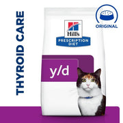 Hills Prescription Diet y/d Thyroid Care cat food package on a white background