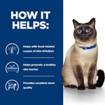 Load image into Gallery viewer, Cat wearing a blue collar with text on a blue background about the benefits of the product.
