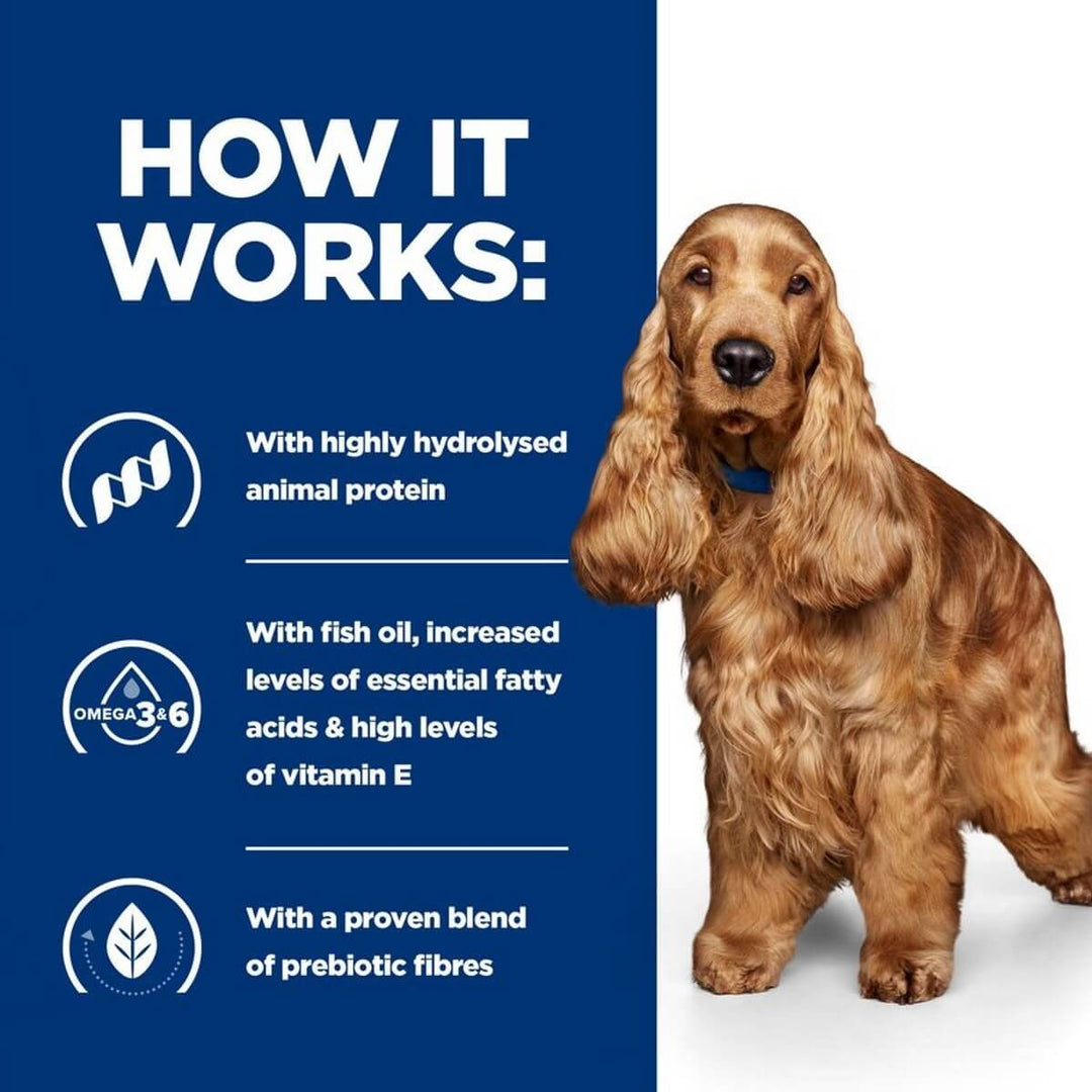Dog with text on a blue background about product ingredients