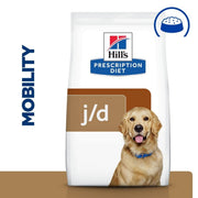 Hills Prescription Diet Mobility j/d dog food package with a dog on a white background