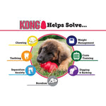 Load image into Gallery viewer, KONG product solution chart for dog behaviors with a puppy and red KONG toy.

