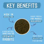 Load image into Gallery viewer, Key benefits of a product for rabbits on a blue background
