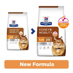 Load image into Gallery viewer, Two packages of Hills Prescription Diet k/d j/d kidney mobility cat food with a cat on each package.
