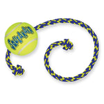 Load image into Gallery viewer, Yellow tennis ball with blue zigzag rope on a white background
