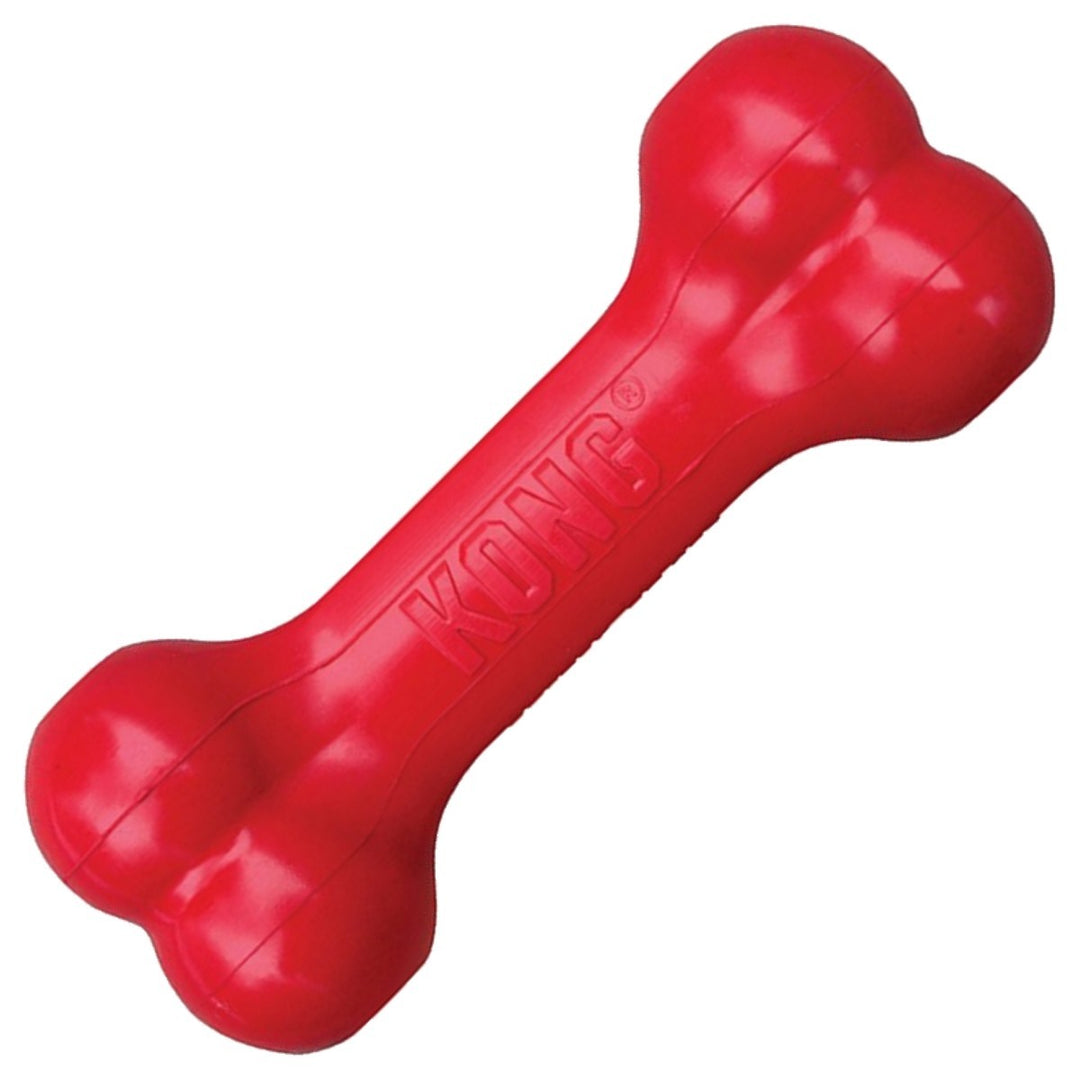 Red KONG dog toy on a white background