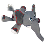 Gray elephant plush toy with red accents on a white background