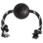 Load image into Gallery viewer, Black KONG dog toy with a rope on a white background alifant
