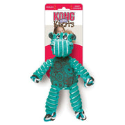 Teal and black patterned dog toy with 'KONG' packaging on a white background