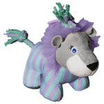 Load image into Gallery viewer, Plush lion toy with purple mane and green rope on a white background
