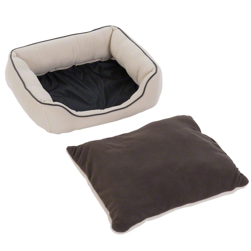 Pet bed with a brown pillow on a white background