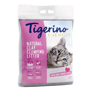 Tigerino Premium cat litter packaging with a cat's face on a white background