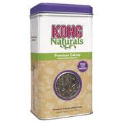 Kong Naturals Premium Catnip container with purple lid and beige body on a white background