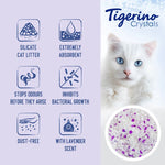 Load image into Gallery viewer, Tigerino Crystals cat litter packaging with a white cat and product details on a light purple background.
