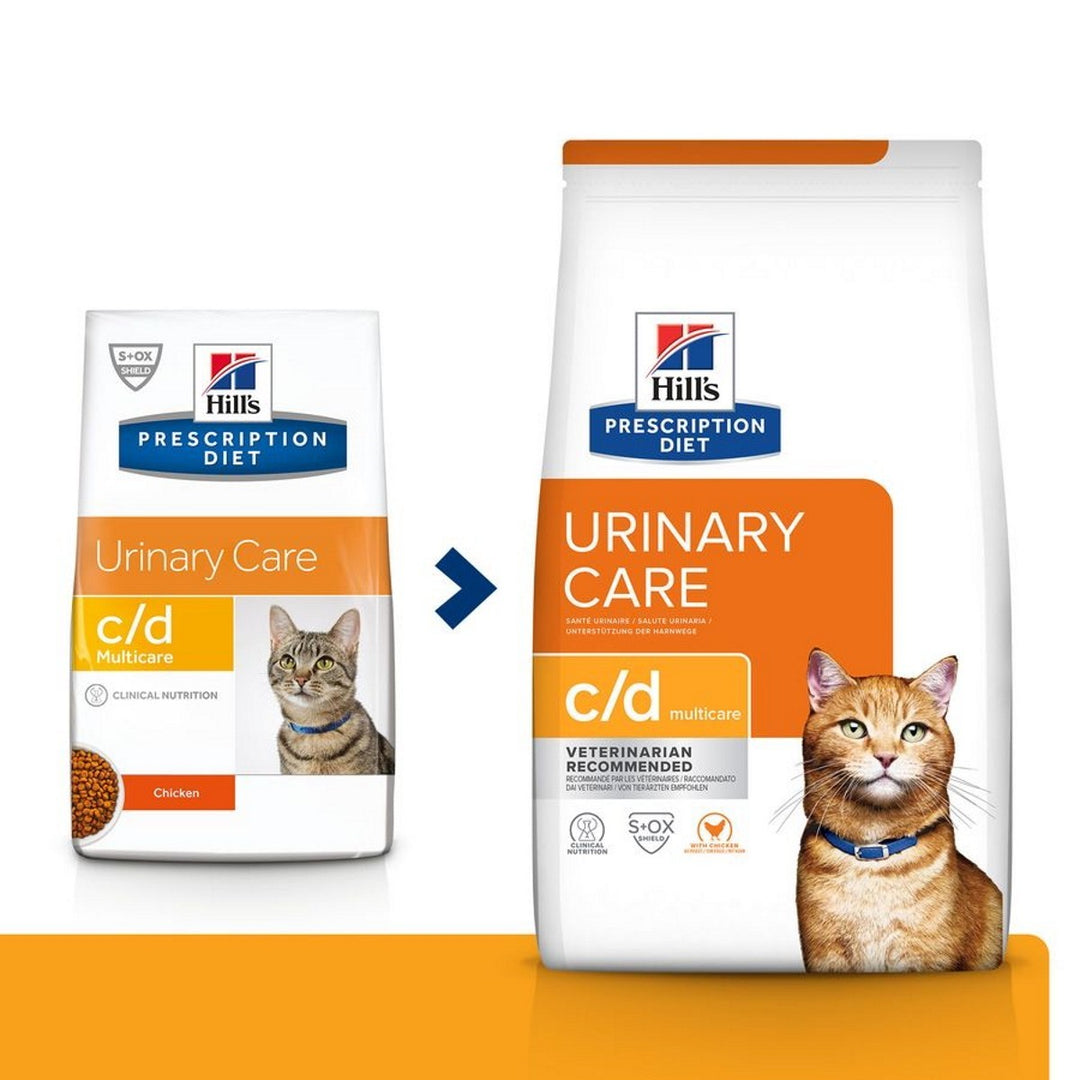 Two packages of Hills Prescription Diet Urinary Care c/d cat food on a white background