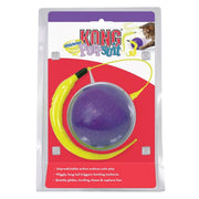 KONG WubbaNub cat toy packaging with purple ball and yellow rope on a red background