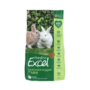Burgess Excel Adult Rabbit Nuggets with Mint packaging featuring two rabbits on a green background.