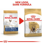 Load image into Gallery viewer, Two packages of Royal Canin French Bulldog dog food with a red arrow between them.
