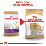 Load image into Gallery viewer, Two packages of Royal Canin Adult Maltese Bichon Maltese dog food with a red arrow and text indicating &#39;New Look, Same Formula&#39;.
