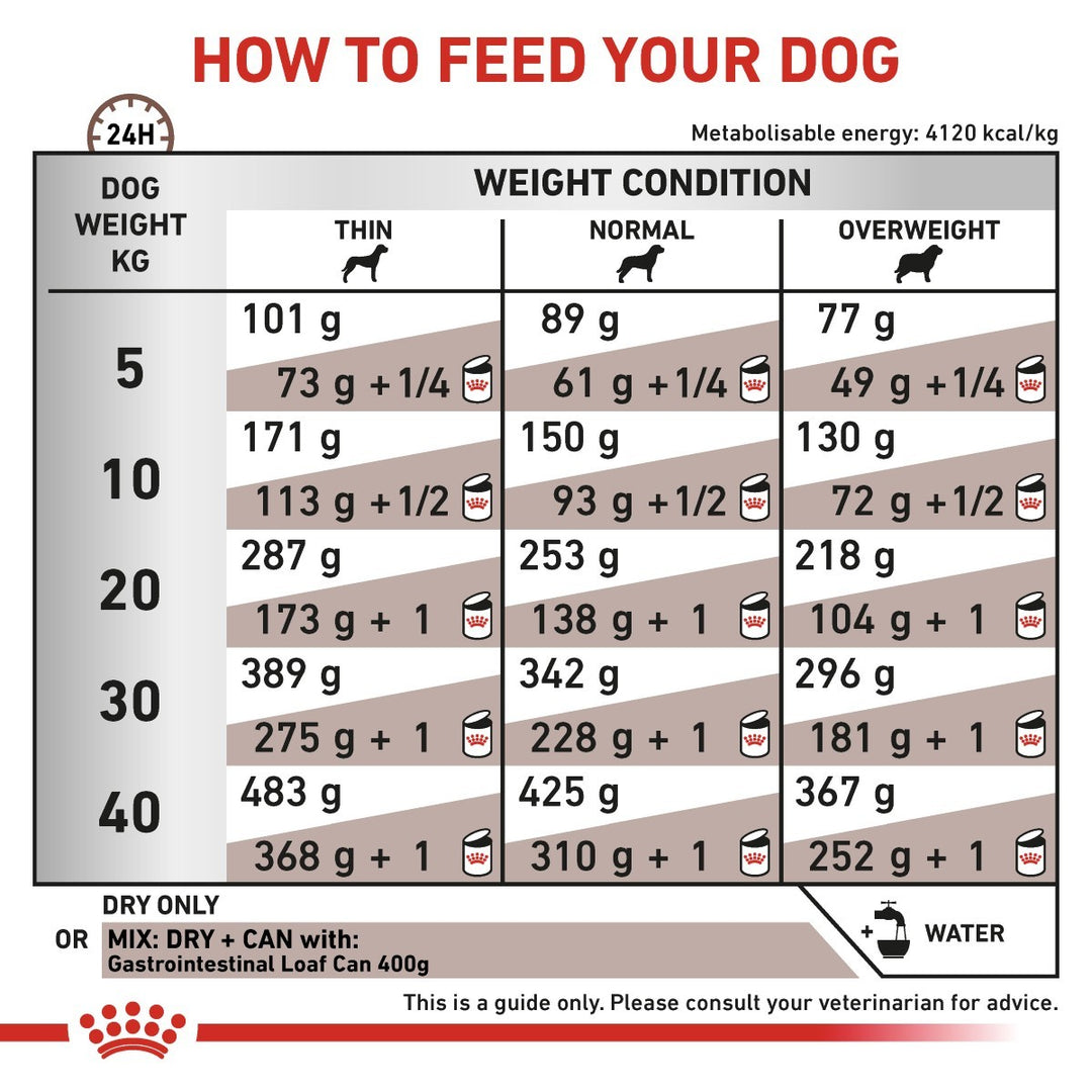 Feeding guide for dogs with weight and condition categories