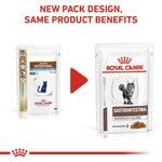 Load image into Gallery viewer, Two packages of Royal Canin Veterinary Diet Gastrointestinal Moderate Calorie for cats with a red play button in the middle.
