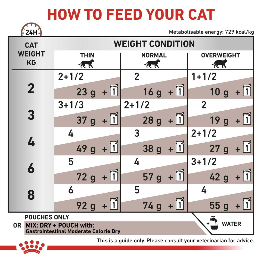 Chart for feeding a cat based on weight and condition