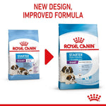 Load image into Gallery viewer, Two packages of Royal Canin Giant Starter Mother &amp; Babydog food with a red arrow and text indicating new design and improved formula.
